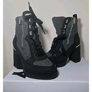 DKNY Women's Toia Lace Up Zipper Combat Boots Black/Gray Size 6 New In Box